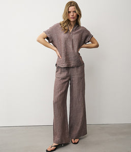 0039Italy Leinen Bluse Derry Kurzarm