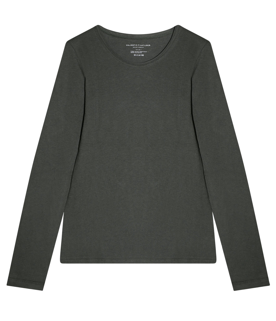Majestic Filatures cotton-cashmere shirt round neck long sleeve