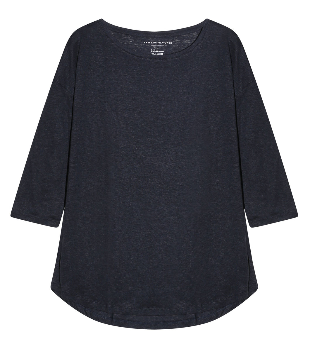 Majestic Filatures linen mix shirt boat neckline wide shape