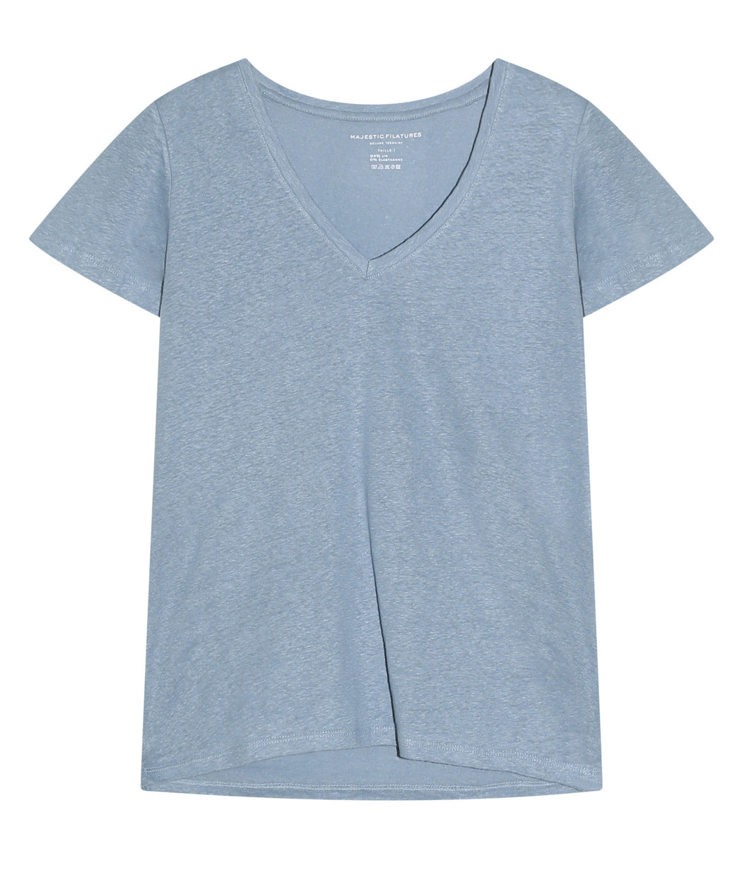 Majestic Filatures linen mix shirt V-neck short sleeve