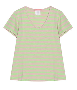 The Shirt Project Organic Baumwoll Shirt V-Ausschnitt Kurzarm Streifen