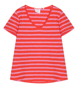 The Shirt Project Organic Baumwoll Shirt V-Ausschnitt Kurzarm Streifen