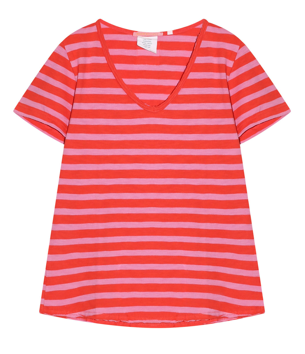 The Shirt Project Organic Baumwoll Shirt V-Ausschnitt Kurzarm Streifen