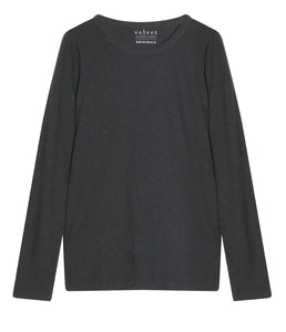 Velvet by Graham and Spencer Cotton Shirt Lizzie Crew Neck Long Sleeve