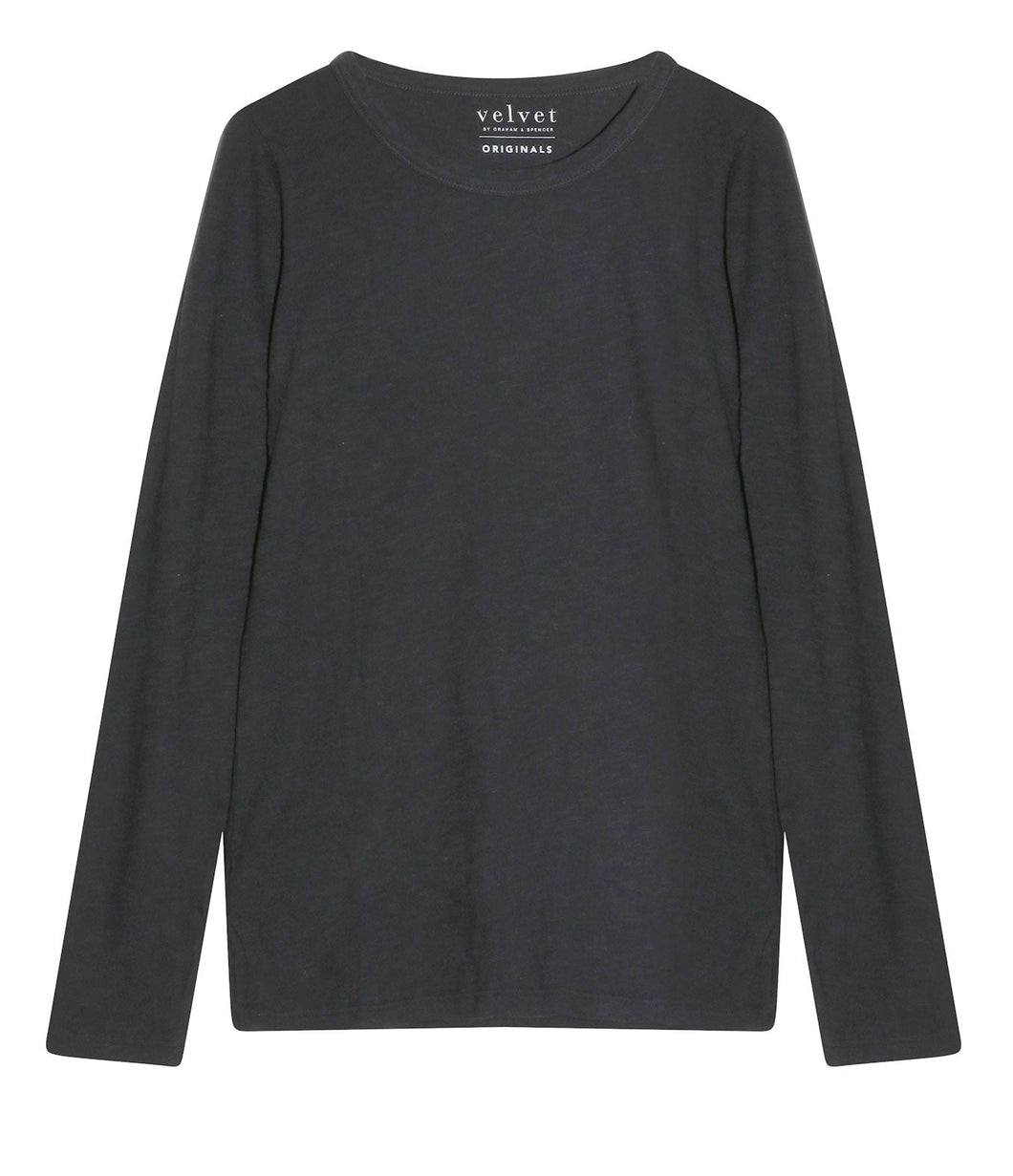 Velvet by Graham and Spencer Cotton Shirt Lizzie Crew Neck Long Sleeve