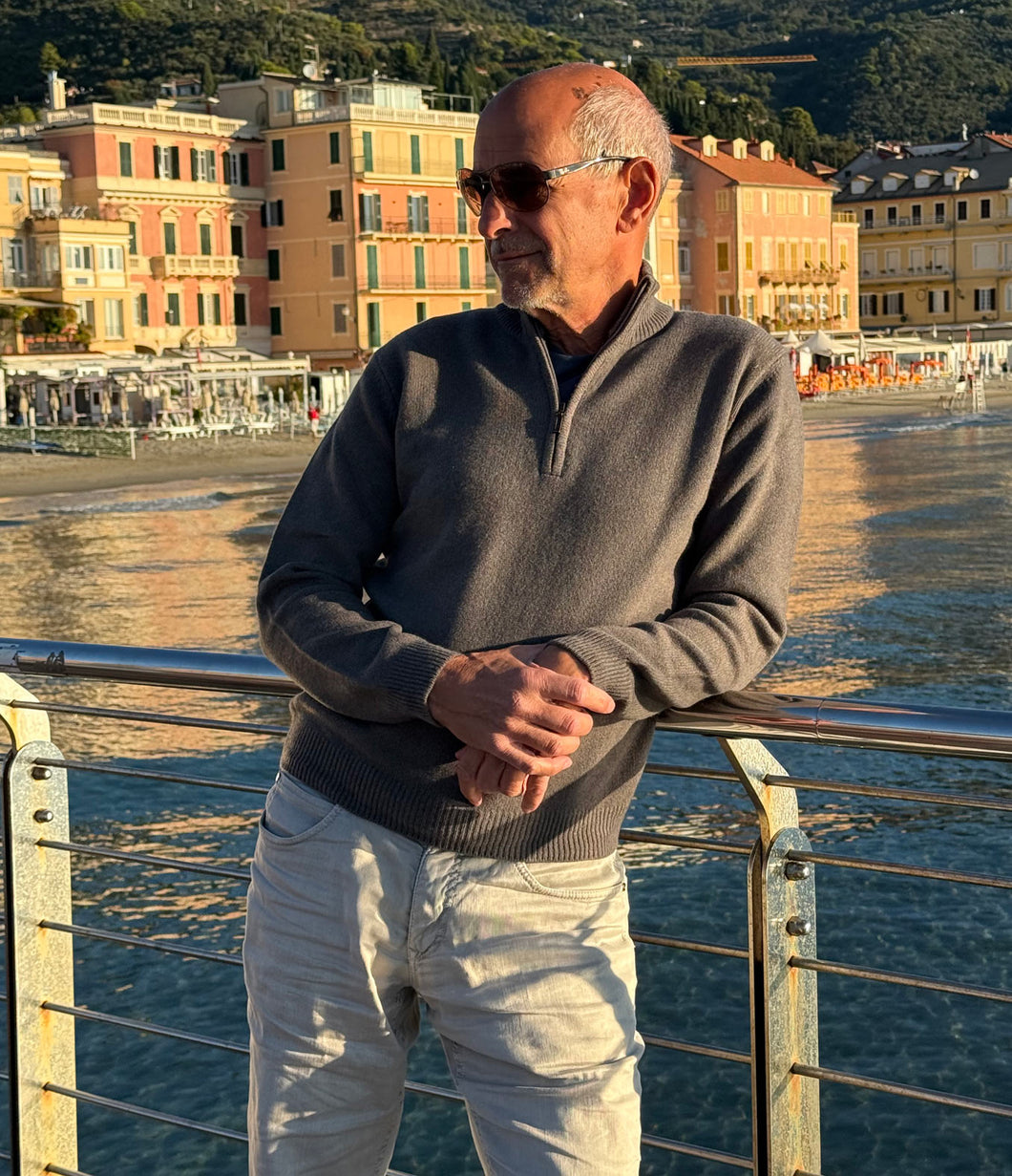 engage Herren recycled Kaschmir Pullover Zip Kragen