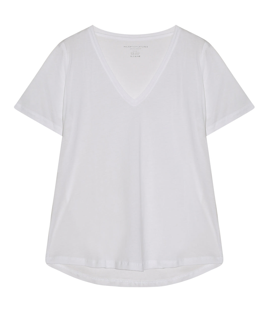 Majestic Filatures Lyocell Cotton Mix Shirt V-Neck Short Sleeve