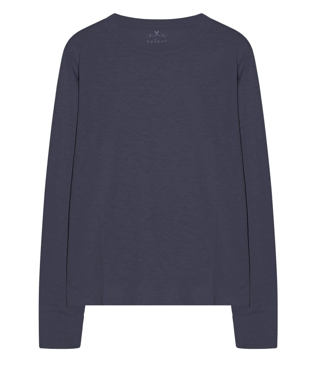 Velvet by Graham and Spencer Cotton Shirt Hester Crew Neck Long Sleeve