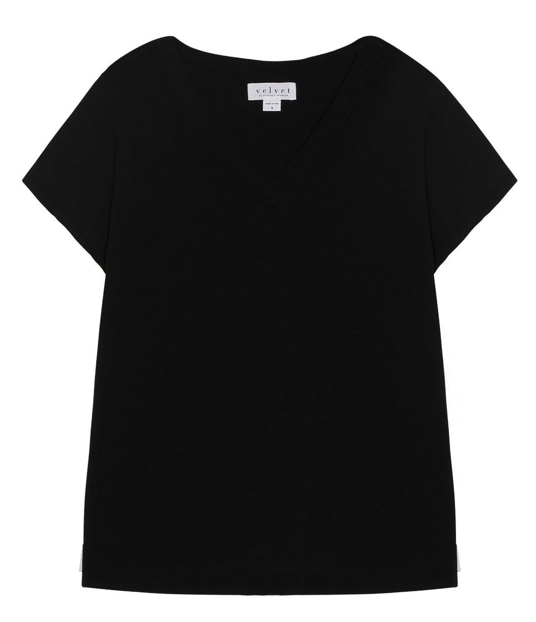 Velvet by Graham and Spencer Cotton Shirt Jill V-Neck Short Sleeve